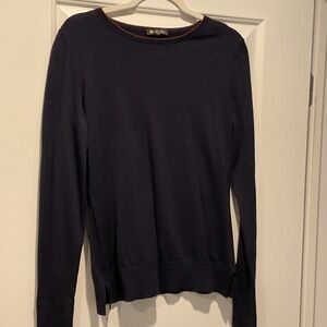 Loro Piana light 100% wool Navy Sweater with Orange Trim